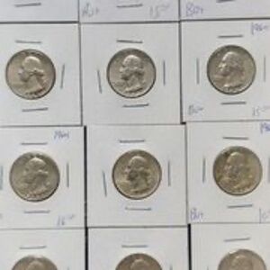 Twelve (12) Uncirculated Pre 1965 Silver Washington Quarters Grading Worthy Gem+